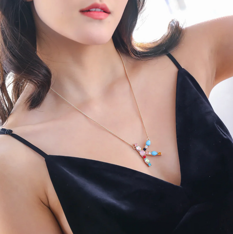 Κολιέ Initial and Gemstone 18K Χρυσό Κολιέ