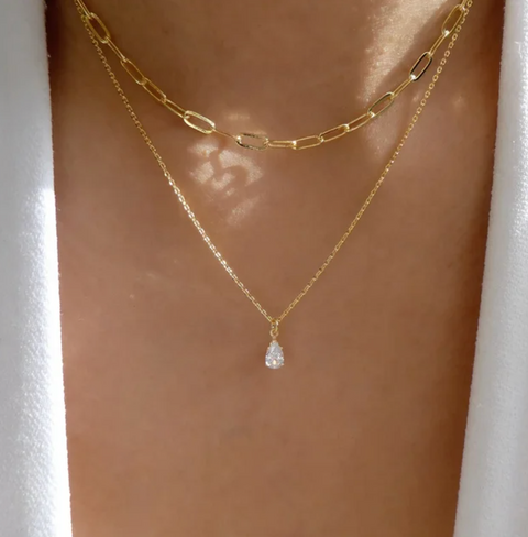 Κολιέ Double 18K Χρυσό Κολιέ with Αλυσίδα and Strass