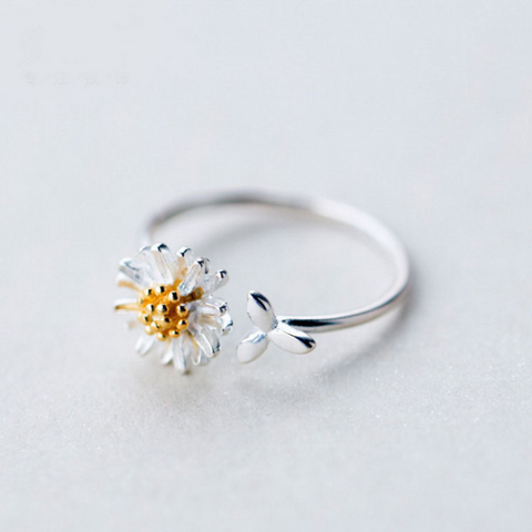 Αυξομειούμενο 925 Ασημί Δαχτυλίδι with Hand-Painted Daisies