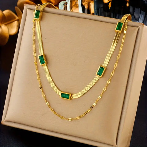 Κολιέ Sorella Gem Double-Layer Retro Κολιέ Χρυσό